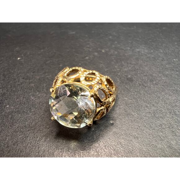 Vintage 10K Yellow Gold Prasiolite (Green Amethyst) Filigree Ring Size 7 - Picture 7 of 16